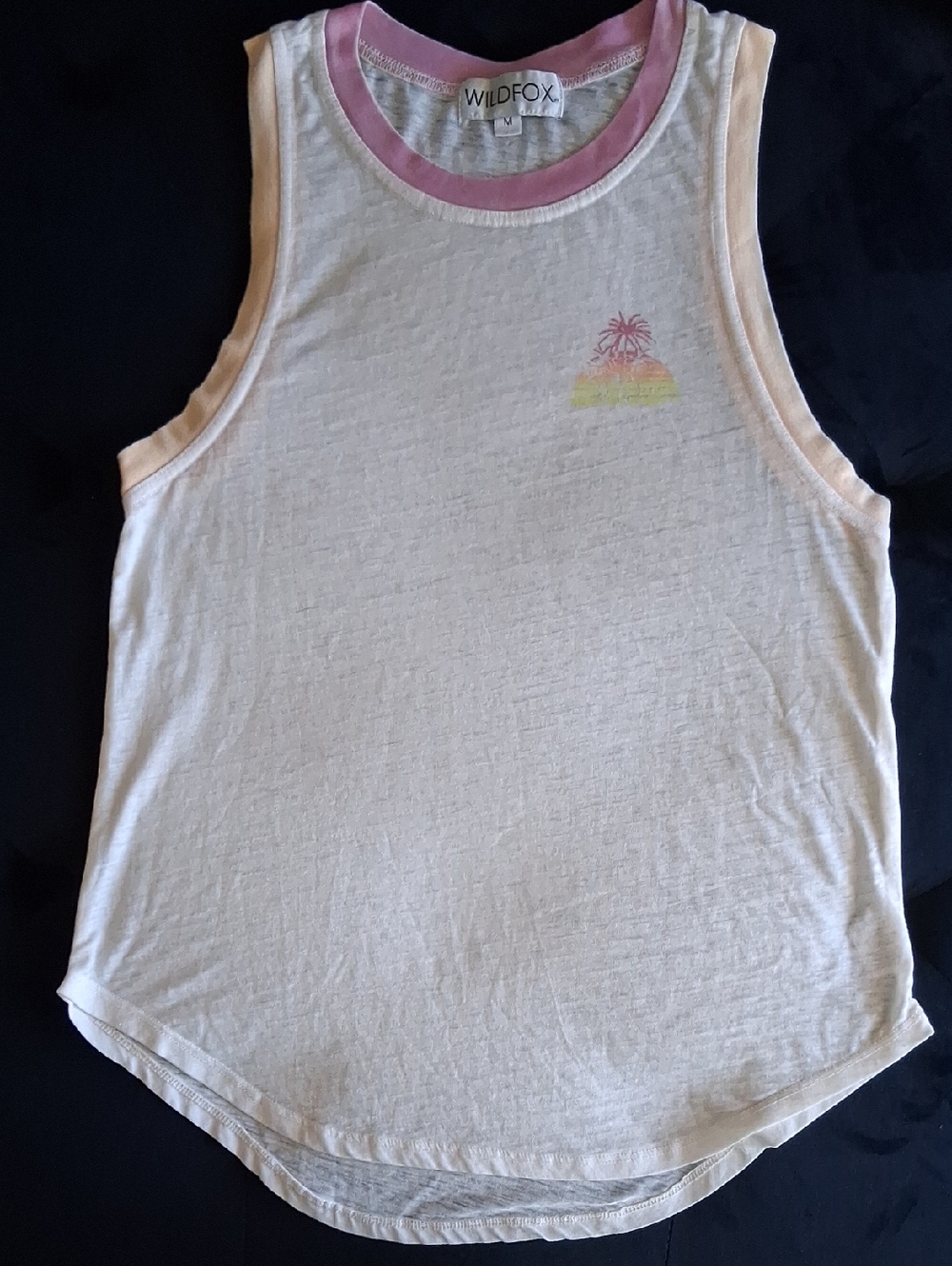 Wildfox White Tank with Pink Neck and Orange Trim